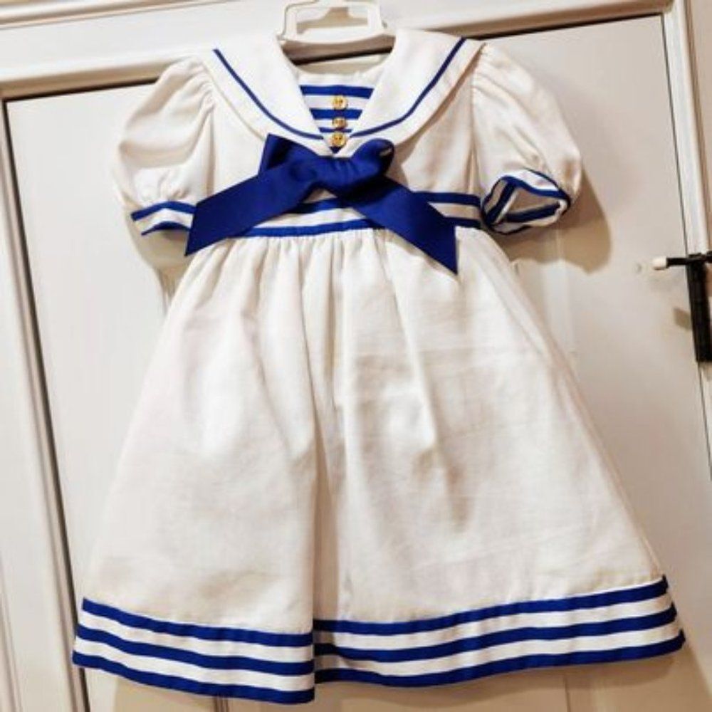 Sylvia Whyte Like New White & Blue Dress 4T